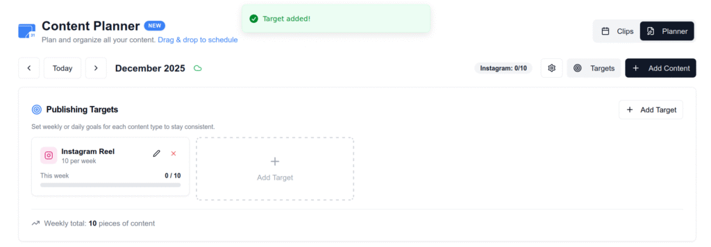 Viewing scheduled posts and targets in the Repostit content calendar