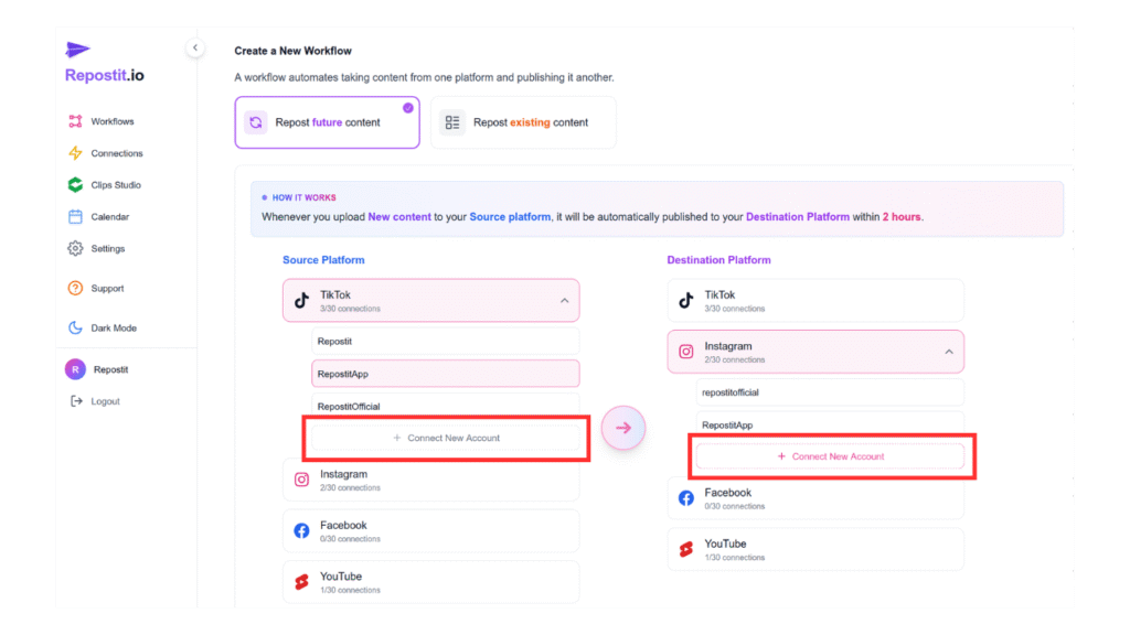 Repost TikTok on Instagram Reels Automatically 2026 Guide 5 connect the account