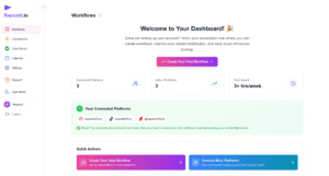 Repost Instagram Reels on TikTok 3 welcome dashboard page, where there is the initial workflow setup