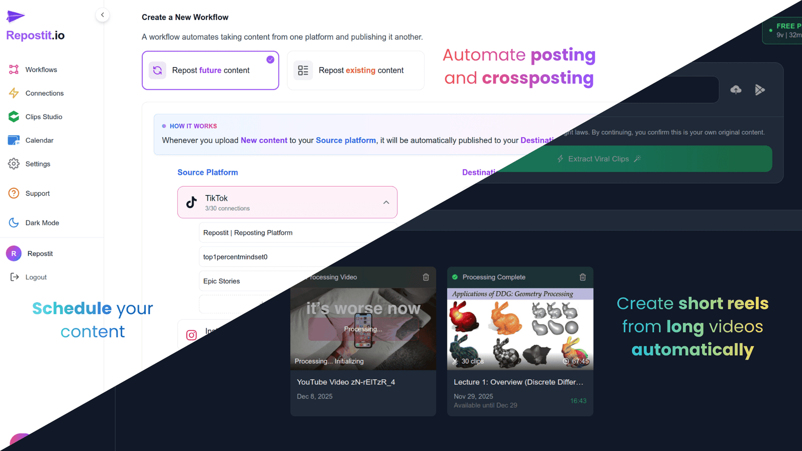 Your Content.<br/>
Every Platform.<br/>
Zero Effort.
